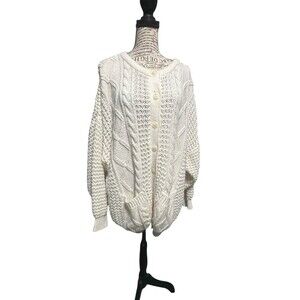 VTG Cable Knit Button Fisherman Cardigan Sweater Plus 3X Coastal Grandma Boho
